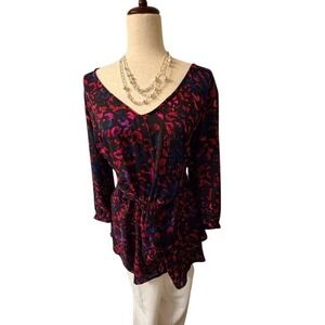 Torrid Pink Blue Leopard Print Tie Front V-Neck Blouse Size 2 Plus Size